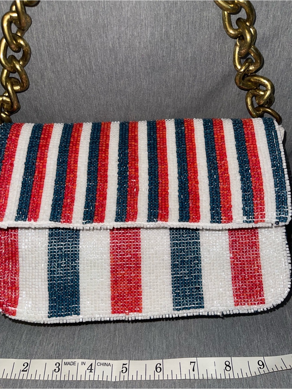 Viral Handcrafted In India Beaded Red White & Blue Shoulder Bag Chain Handle NWT